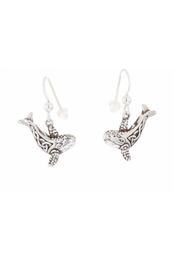 Sterling Silver Celtic Knotwork Whale Dangle Earrings