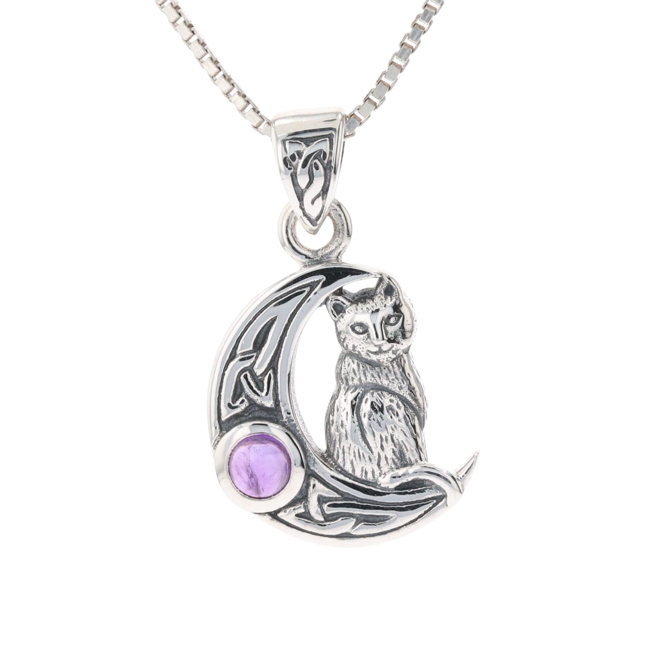 Jewelry Trends Sterling Silver Celtic Moon and Cat Pendant with ...