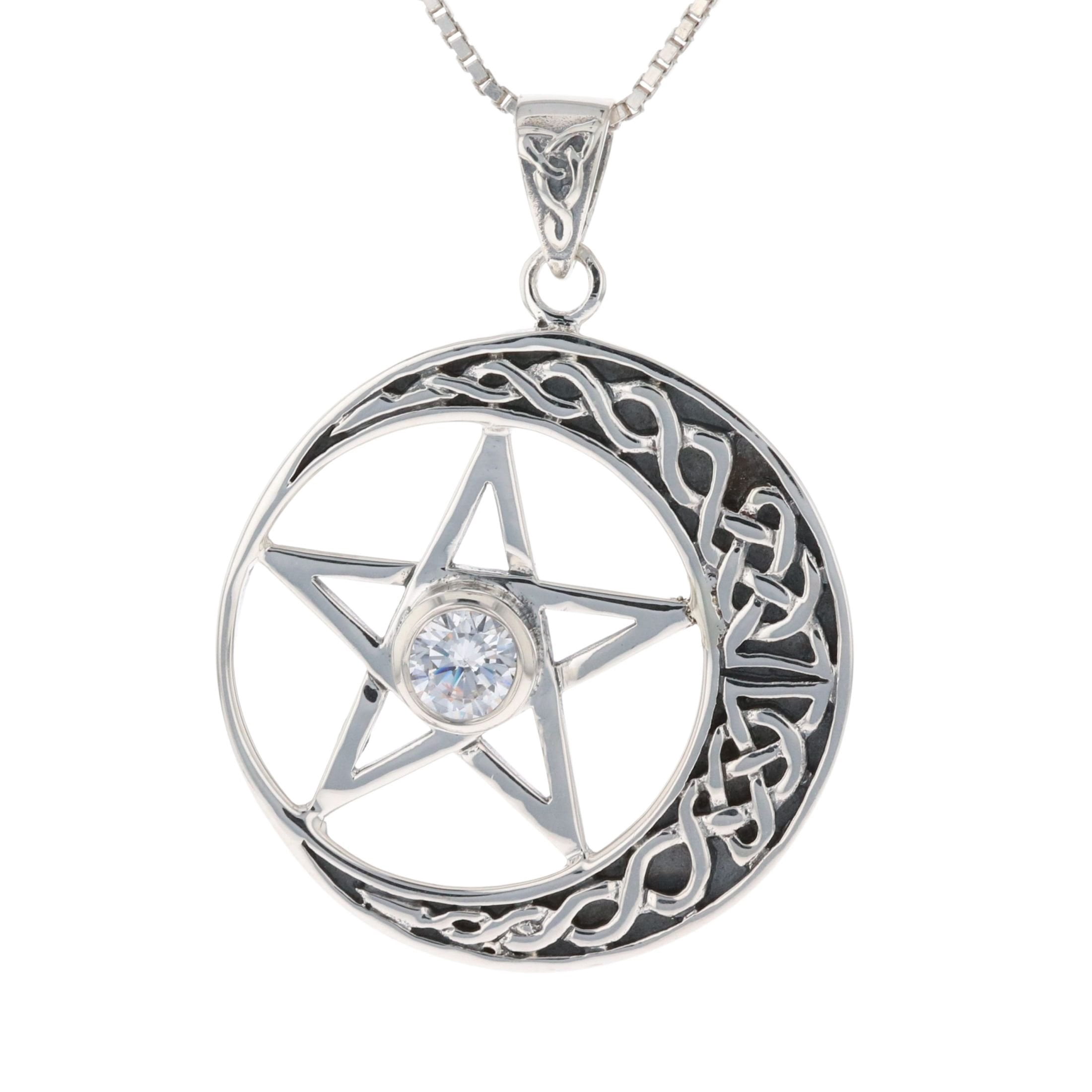 Jewelry Trends Sterling Silver Celtic Moon and Star Pentacle Pendant ...