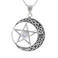 thumbnail image 1 of Jewelry Trends Sterling Silver Celtic Moon and Star Pentacle Pendant with CZ on 18 Inch Chain Necklace, 1 of 5