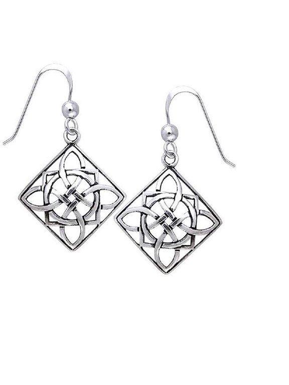 Sterling Silver Celtic Square Power Shield Knot Dangle Earrings Jewelry