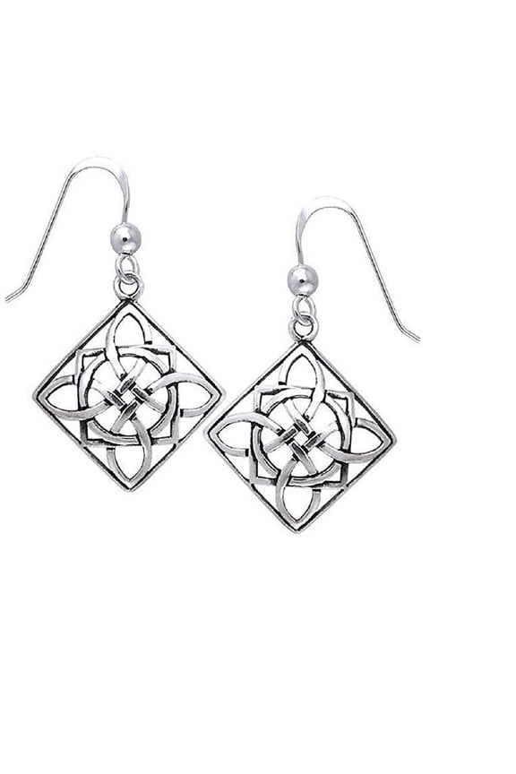 Sterling Silver Celtic Square Power Shield Knot Dangle Earrings Jewelry