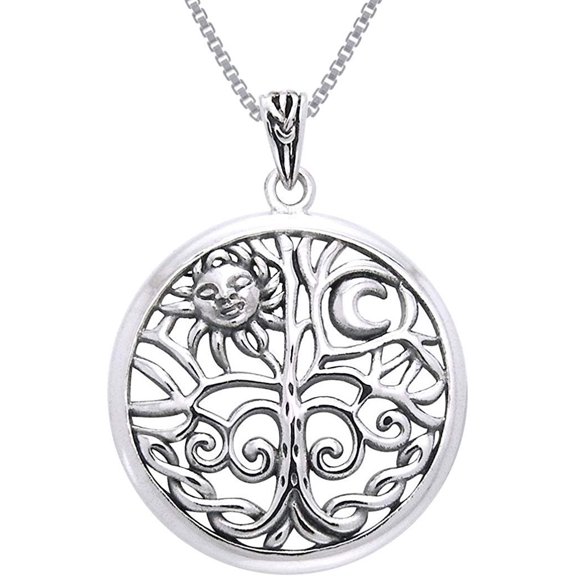 Jewelry Trends Sterling Silver Celtic Sun Moon Tree of Life Pendant Necklace 18"