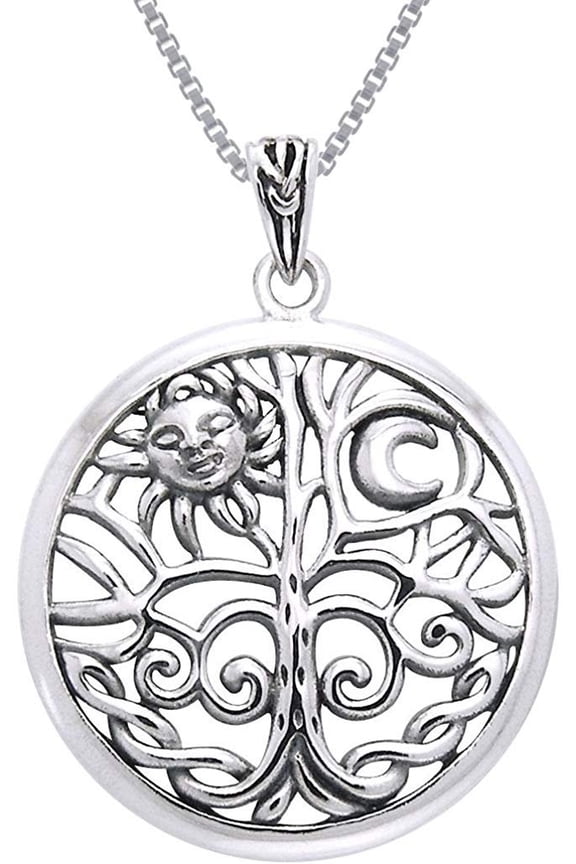 Sterling Silver Celtic Sun Moon Tree of Life Pendant Necklace 18"