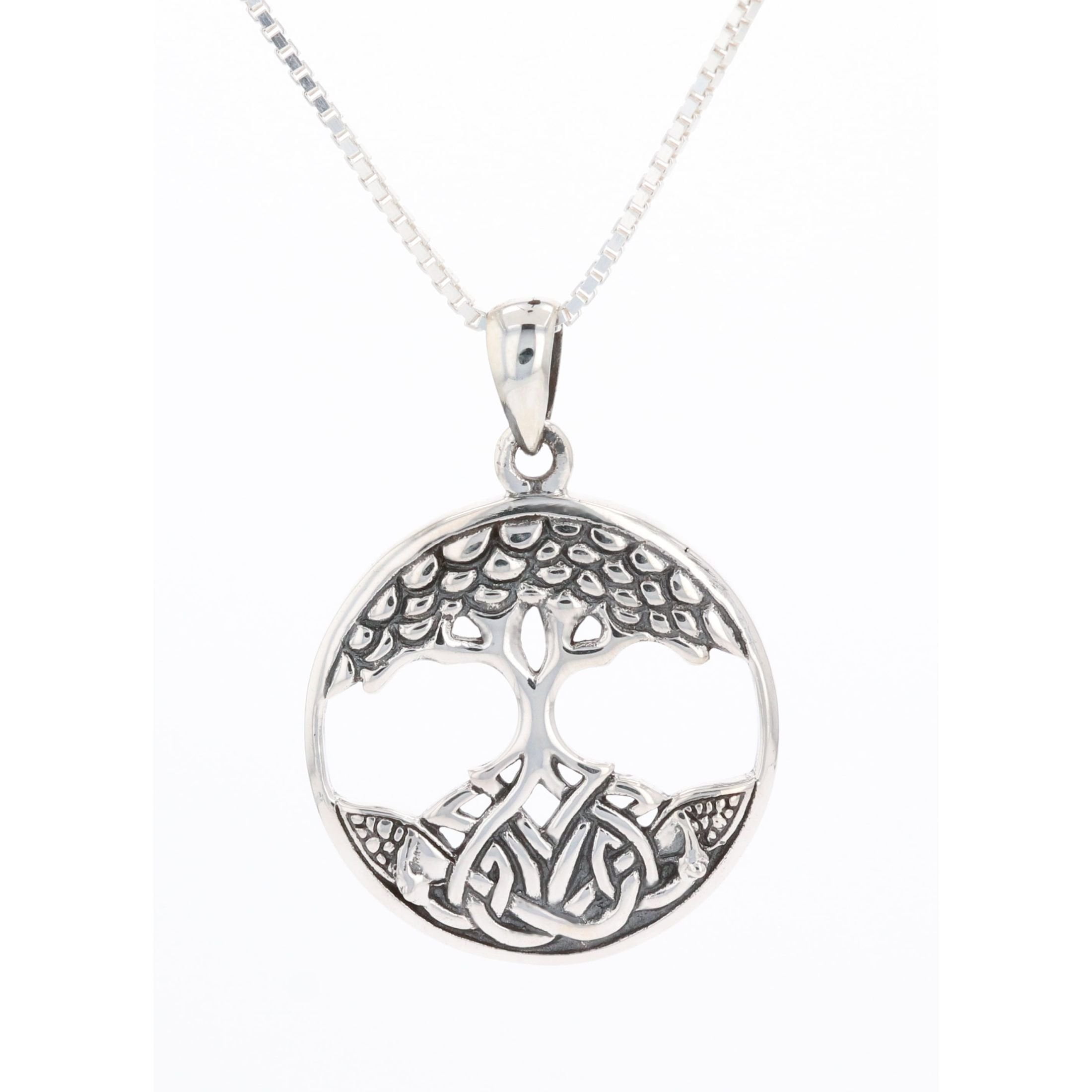 Sterling Silver Celtic Tree Of Life Pendant Necklace - 18 Inch Chain, High Polish Finish