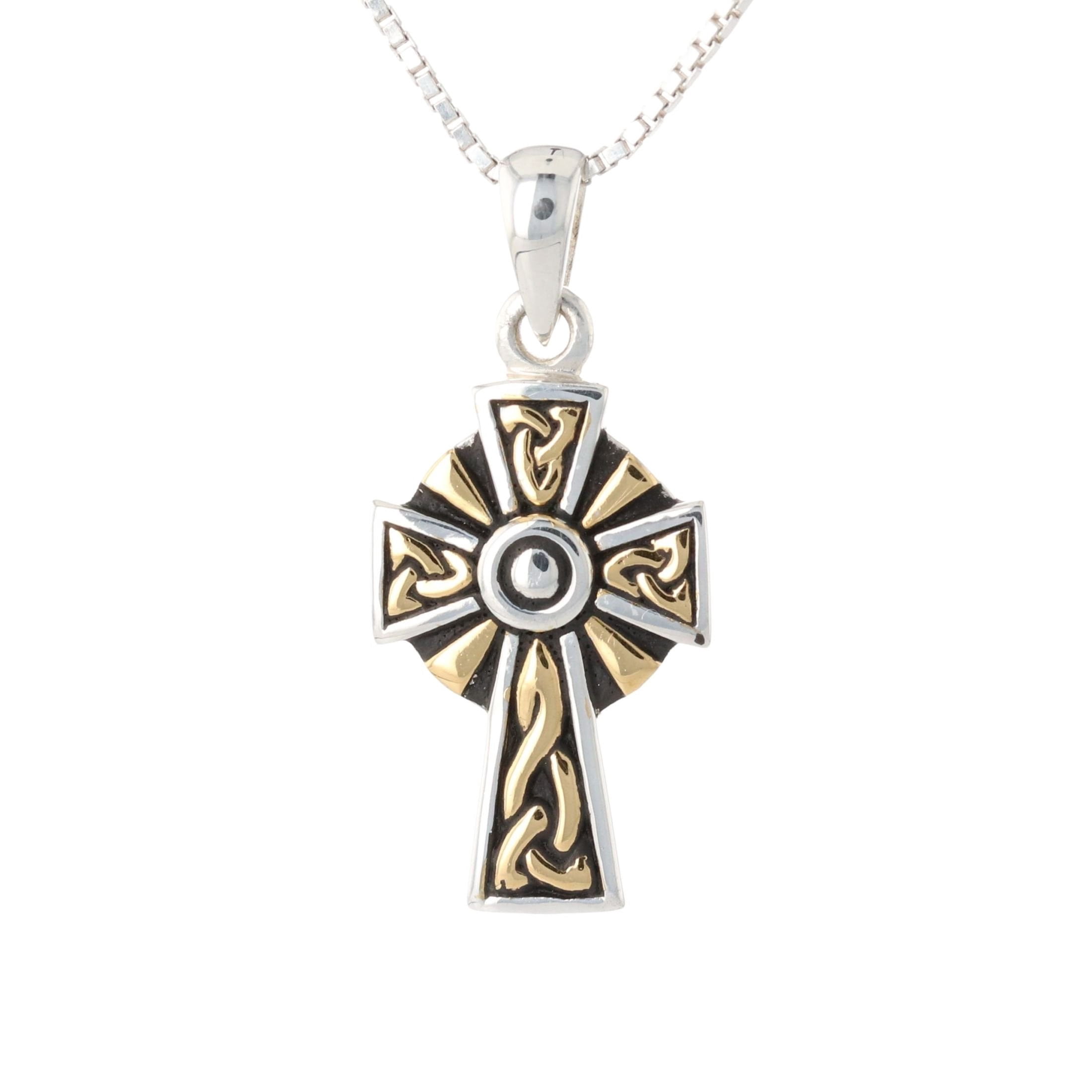 Jewelry Trends Sterling Silver Celtic Trinity Cross Pendant with Gold ...