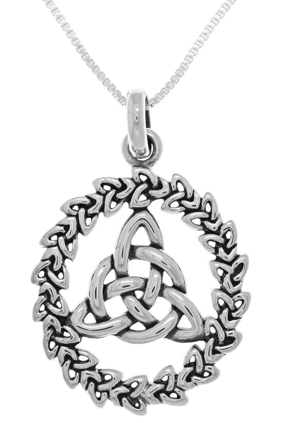 Sterling Silver Celtic Trinity Knotwork Pendant on 18 Inch Box Chain Necklace