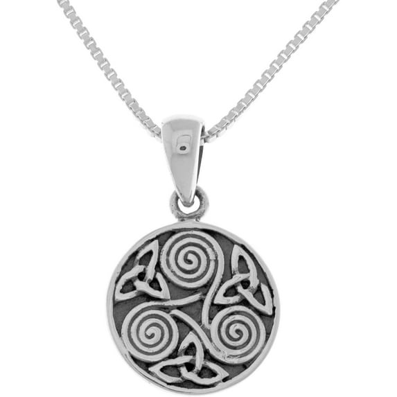 Jewelry Trends Sterling Silver Celtic Trinity Triskele Knotwork Pendant on 18 Inch Box Chain Necklace