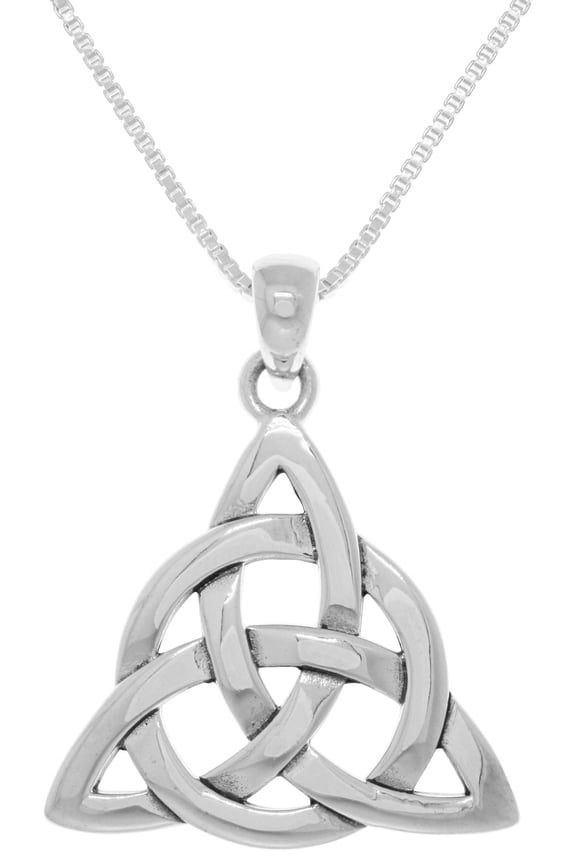 Sterling Silver Celtic Triquetra Circle of Life Pendant on 18 Inch Box Chain Necklace