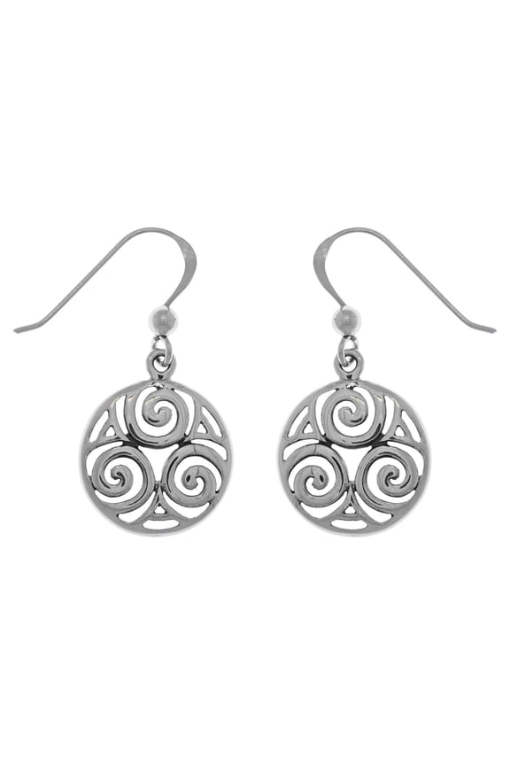 Sterling Silver Celtic Triskele Knot Round Dangle Earrings