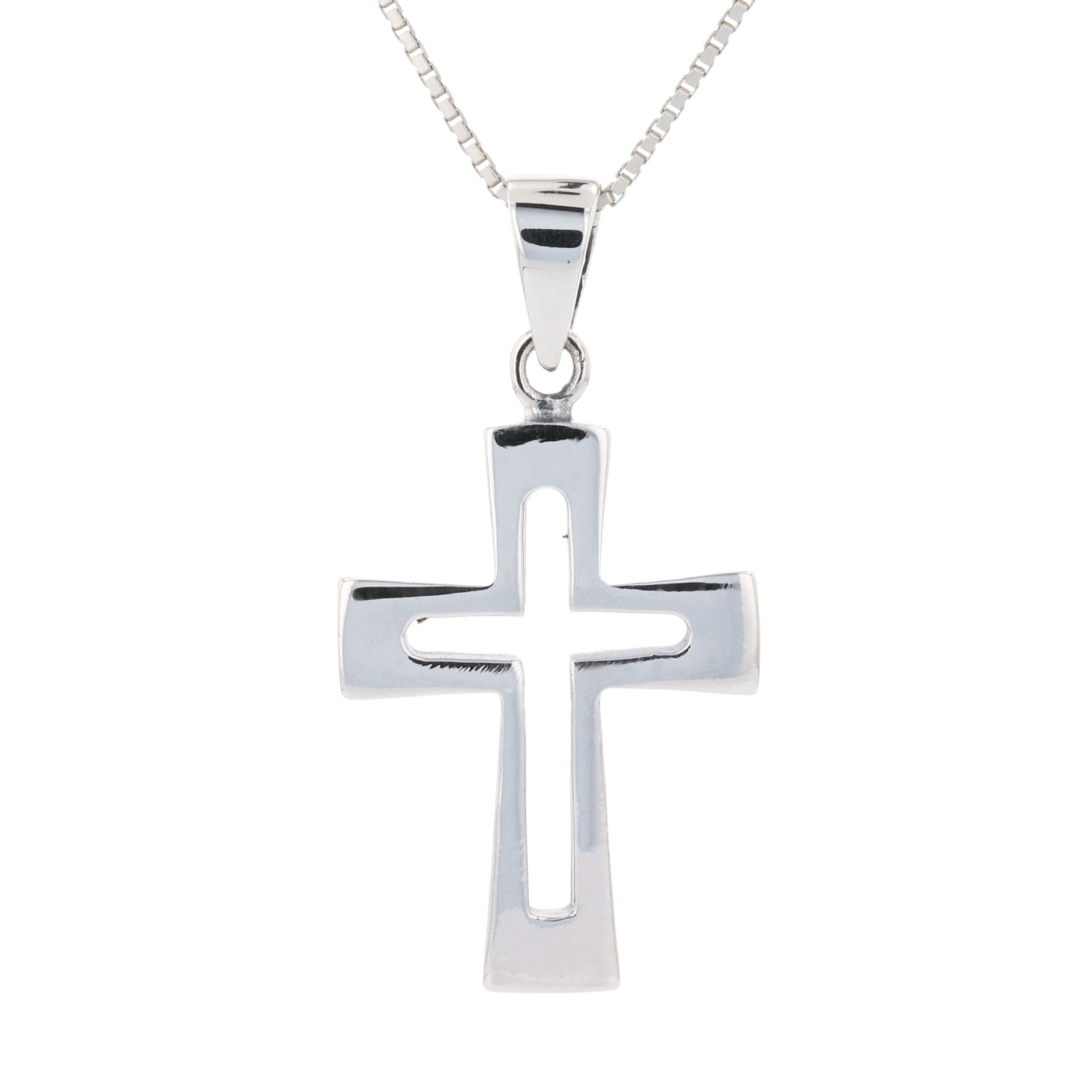 Sterling Silver Cross Pendant Necklace – Open Design, 18-Inch Box Chain, Gift Box Included