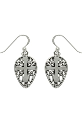 Sterling Silver Cross and Celtic Knots Shield Dangle Earrings