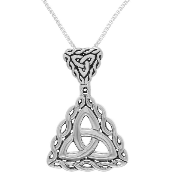Jewelry Trends Sterling Silver Double Celtic Trinity Knot Pendant on 18 Inch Box Chain Necklace