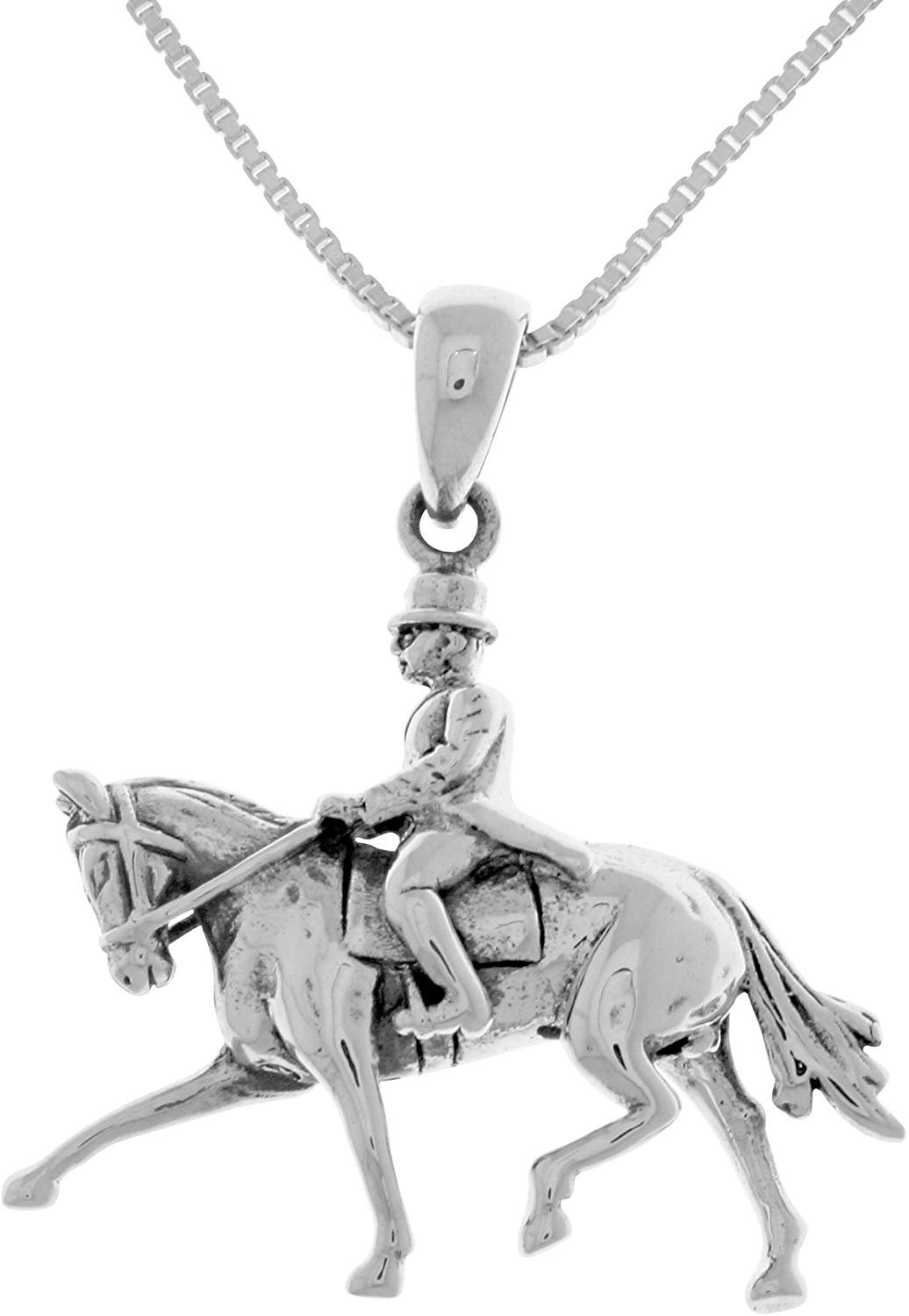 Jewelry Trends Sterling Silver Dressage Equestrian Horse with Jockey Pendant on 18 Inch Chain Necklace