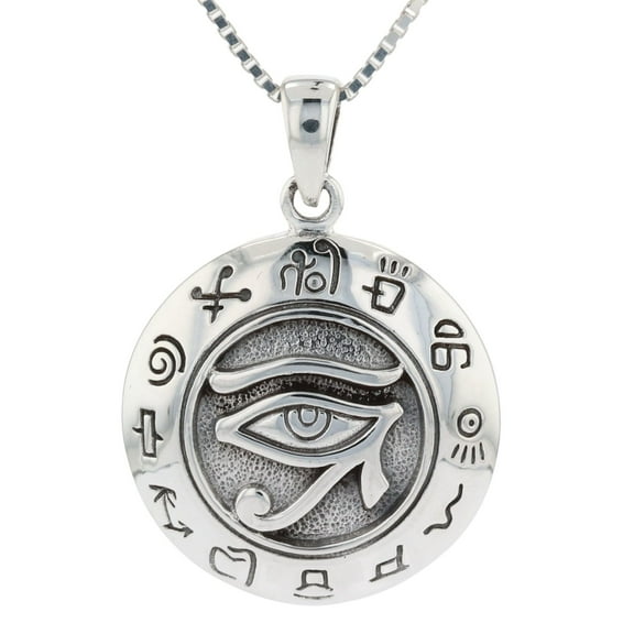 Jewelry Trends Sterling Silver Eye of Horus Egyptian Sun God Symbol Pendant on 18" Chain Necklace