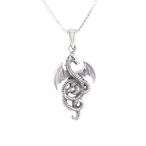 Jewelry Trends Sterling Silver Flying Wing Dragon Pendant on 18 Inch Box Chain Necklace