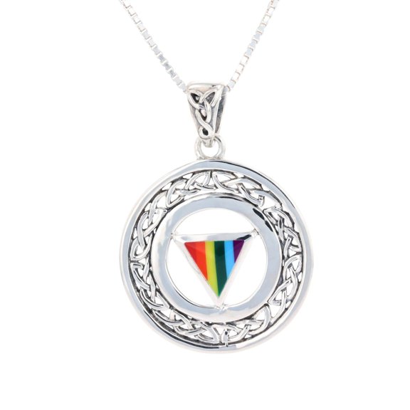 Jewelry Trends Sterling Silver Gay Pride Rainbow Triangle Celtic Knot Border Pendant on Chain Necklace