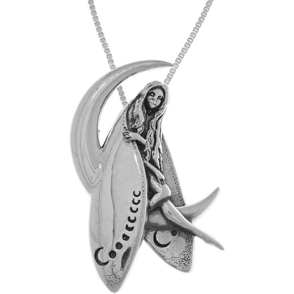 Jewelry Trends Sterling Silver Guardian Fairy on Crescent Moon Pendant on 18 Inch Box Chain Necklace