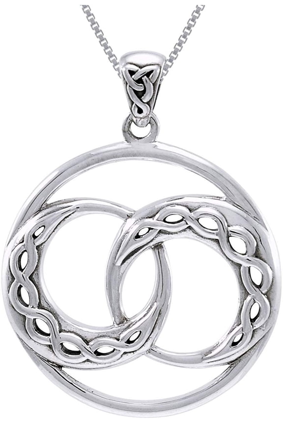 Sterling Silver Infinity Celtic Knot Crescent Moon Eclipse Pendant on Chain Necklace