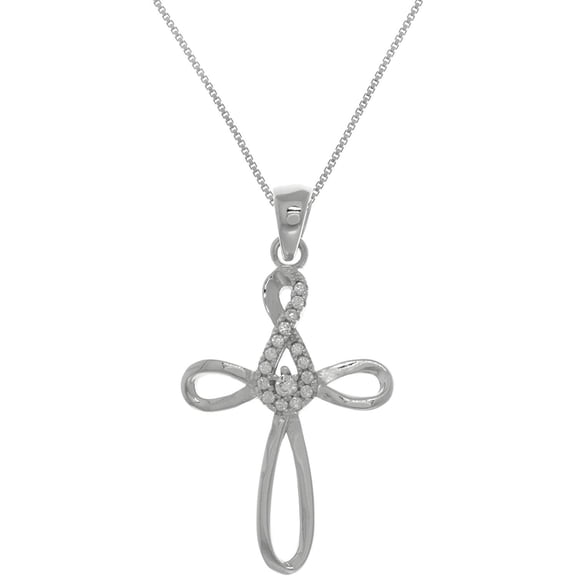 Jewelry Trends Sterling Silver Infinity Cross Pendant With Pave Cubic Zirconia Crystals on Chain Necklace
