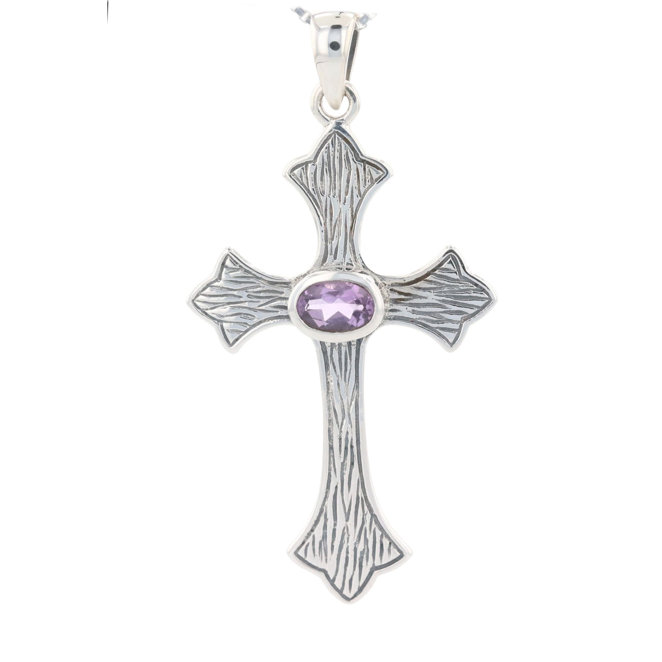 Jewelry Trends Sterling Silver Large Celtic Cross Pendant with Purple ...