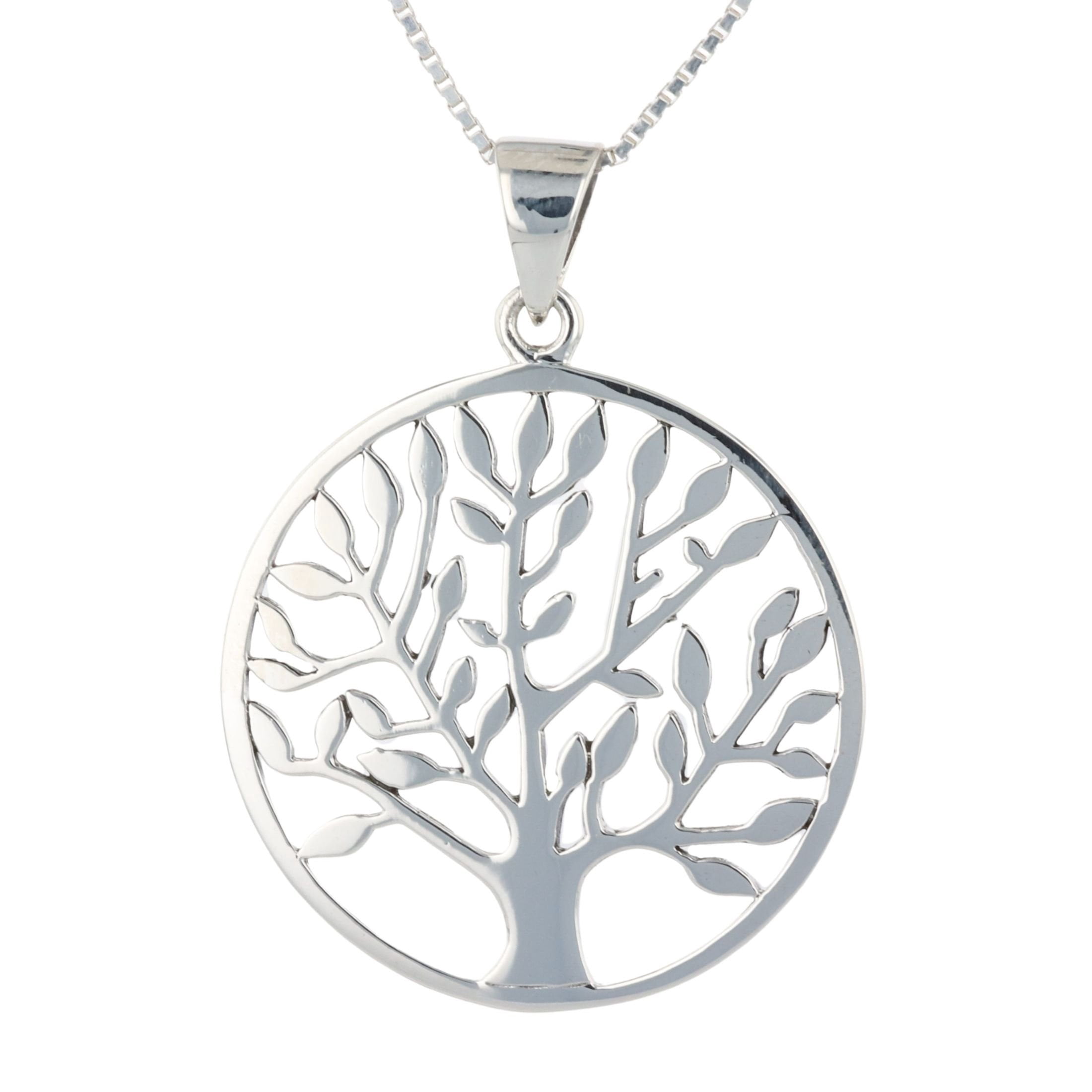 Sterling Silver Sun, Moon & Tree Of Life Pendant Necklace - 22 Inch Box Chain (.925 Silver)