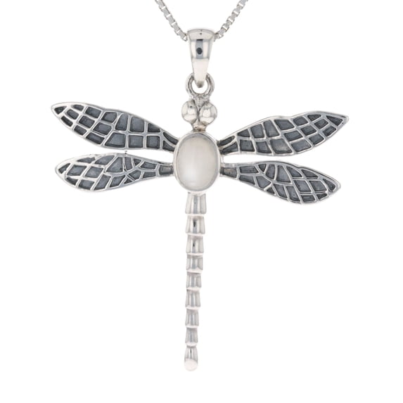 Jewelry Trends Sterling Silver Large Dragonfly Pendant on 18 Inch Box Chain Necklace