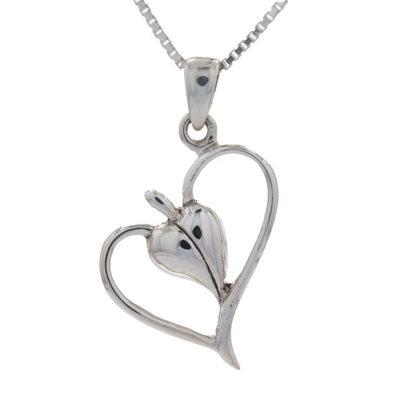 Jewelry Trends Sterling Silver Leaf Heart Pendant on 18 Inch Box Chain Necklace