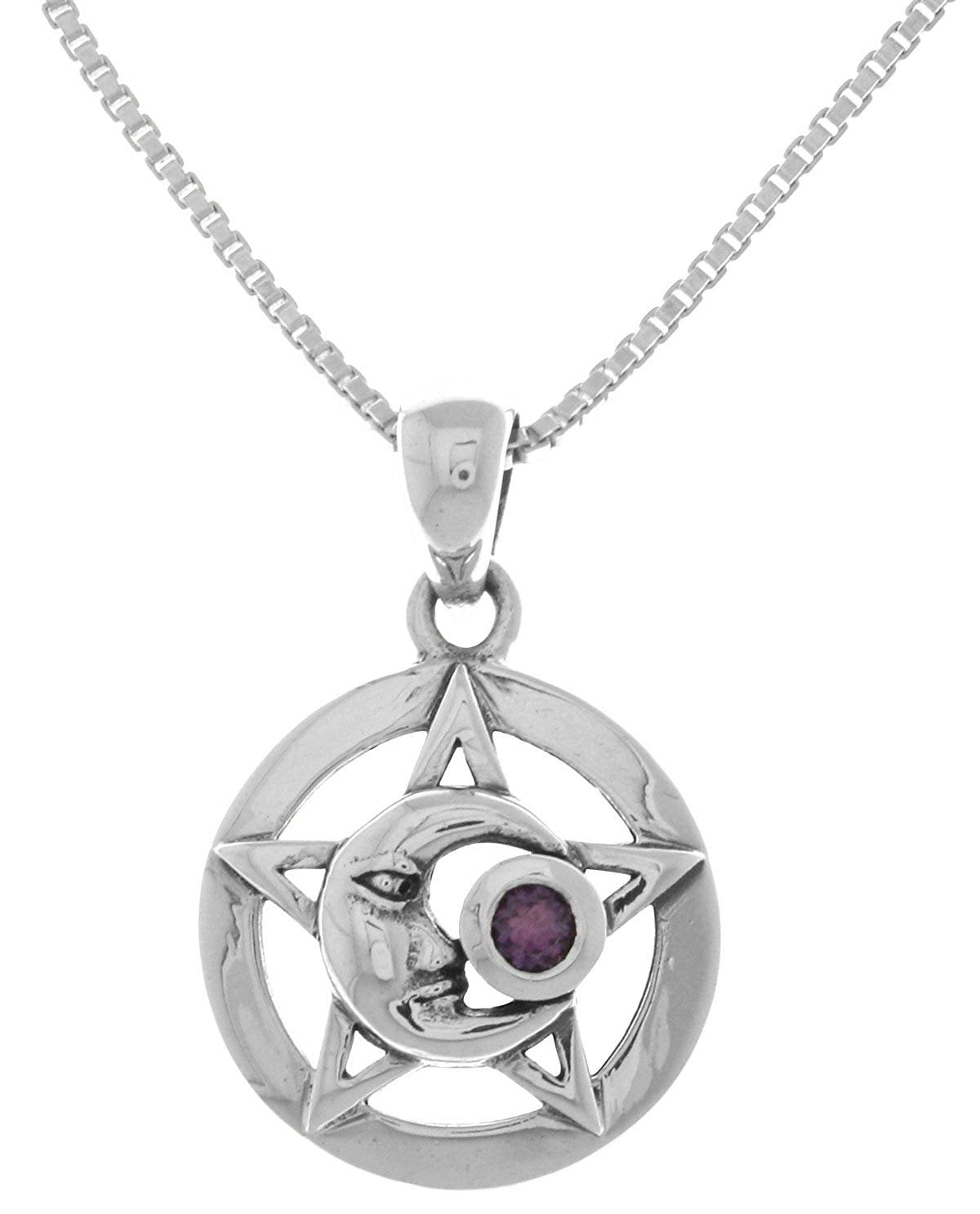 Jewelry Trends Sterling Silver Moon Star Pentacle Pendant with Amethyst ...