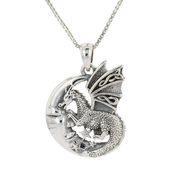Jewelry Trends Sterling Silver Moon and Dragon Celtic Knot Pendant on 18" Box Chain Necklace