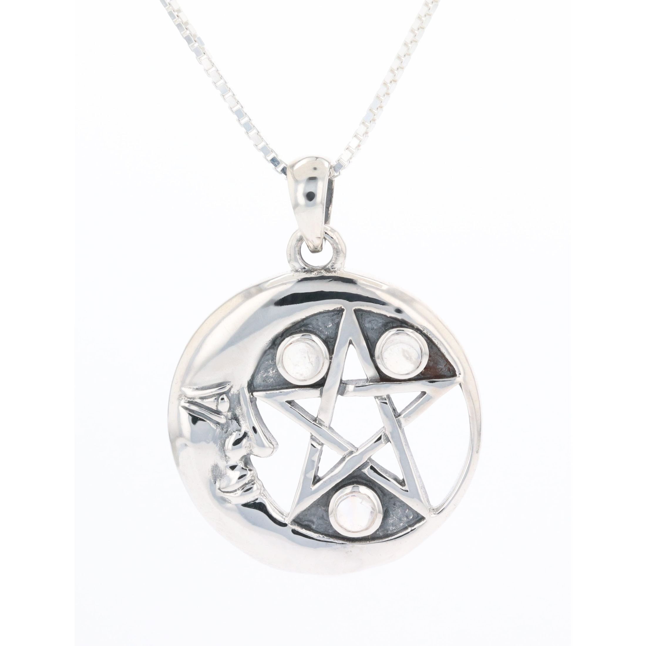 Jewelry Trends Sterling Silver Moon and Star Pentacle Pendant with ...