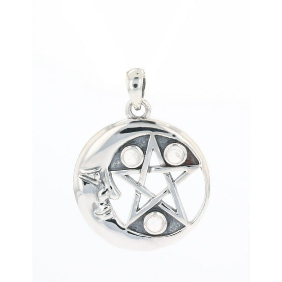 Jewelry Trends Sterling Silver Moon and Star Pentacle Pendant with Moonstone