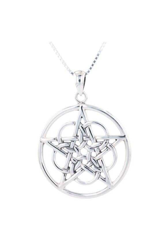 Sterling Silver Mystical Ringed Star Pentacle Pendant on 18 Inch Box Chain Necklace