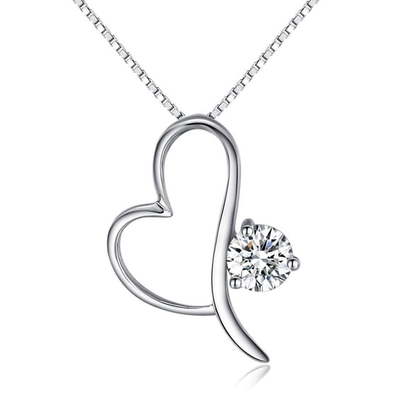 Jewelry Trends Sterling Silver Open Heart Pendant with CZ on 18 Inch Box Chain Necklace