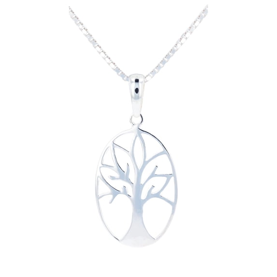 Jewelry Trends Sterling Silver Oval Tree of Life and Love Pendant on 18 Inch Box Chain Necklace