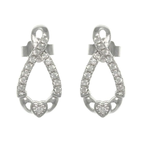 Jewelry Trends Sterling Silver Pave Cubic Zirconia Infinity Claddagh Post Earrings