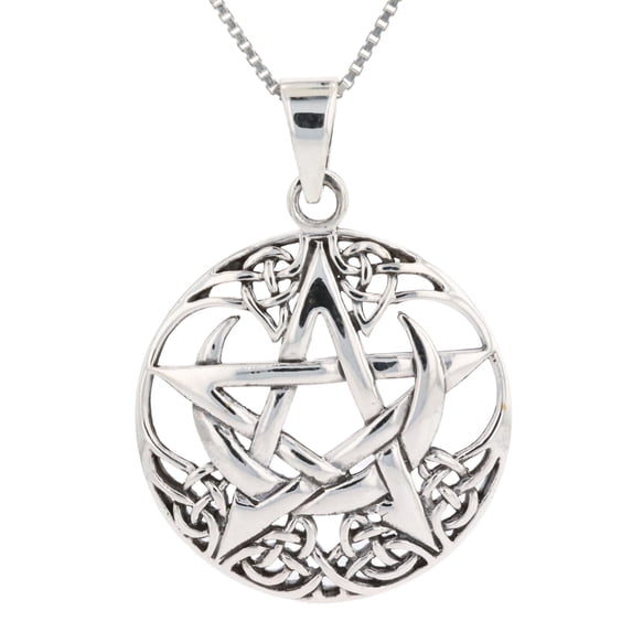 Jewelry Trends Sterling Silver Pentagram Moon Celtic Pendant on 18 Inch ...