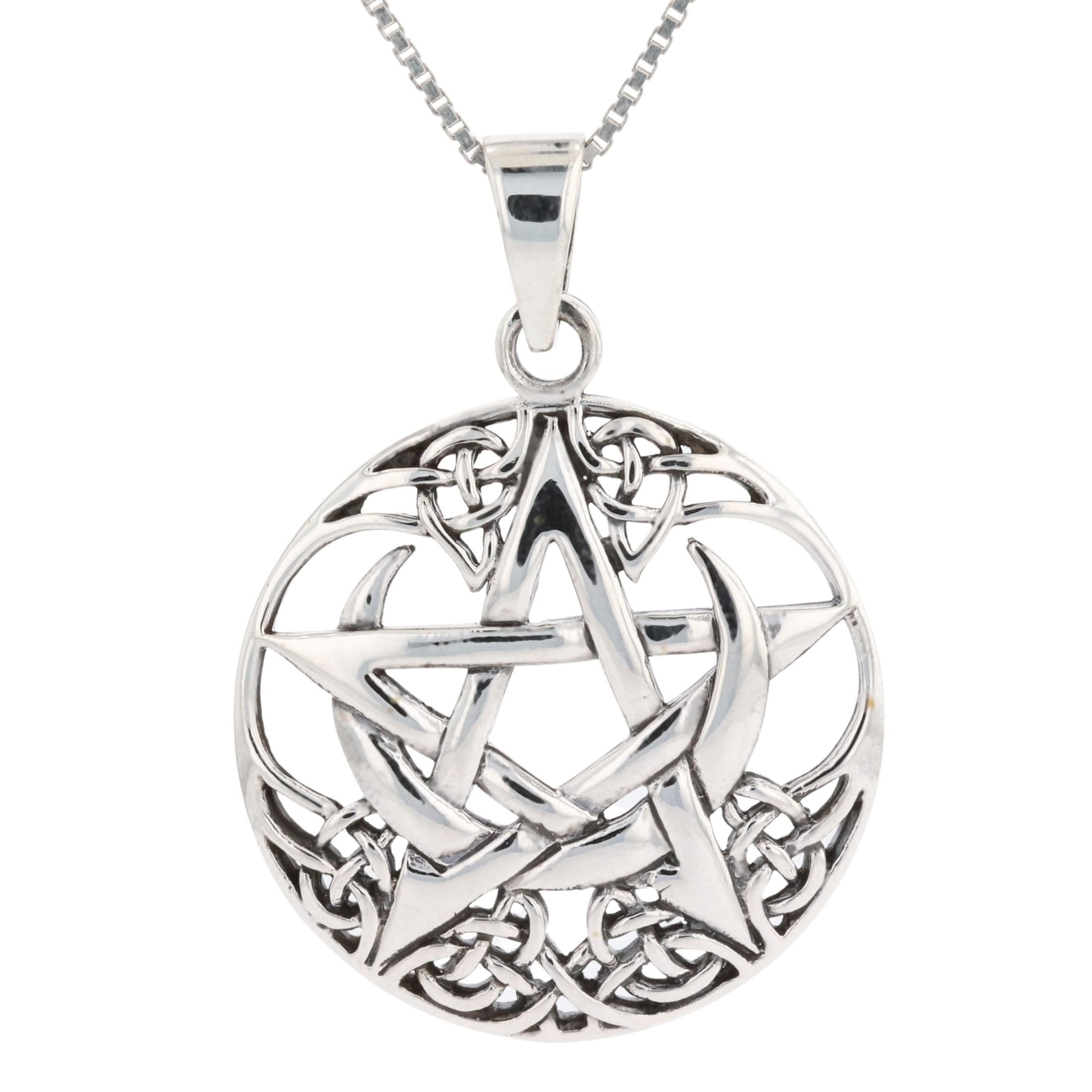 Jewelry Trends Sterling Silver Pentagram Moon Celtic Pendant on 20 Inch ...