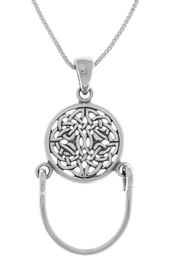 Sterling Silver Round Celtic Knotwork Charm Holder Pendant on 18 Inch Box Chain Necklace