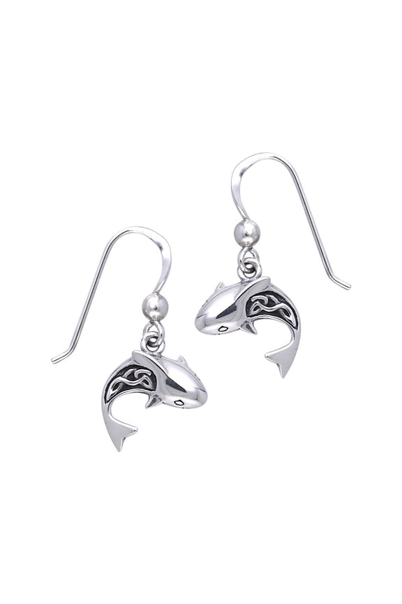Sterling Silver Shark with Celtic Knotwork Dangle Earrings