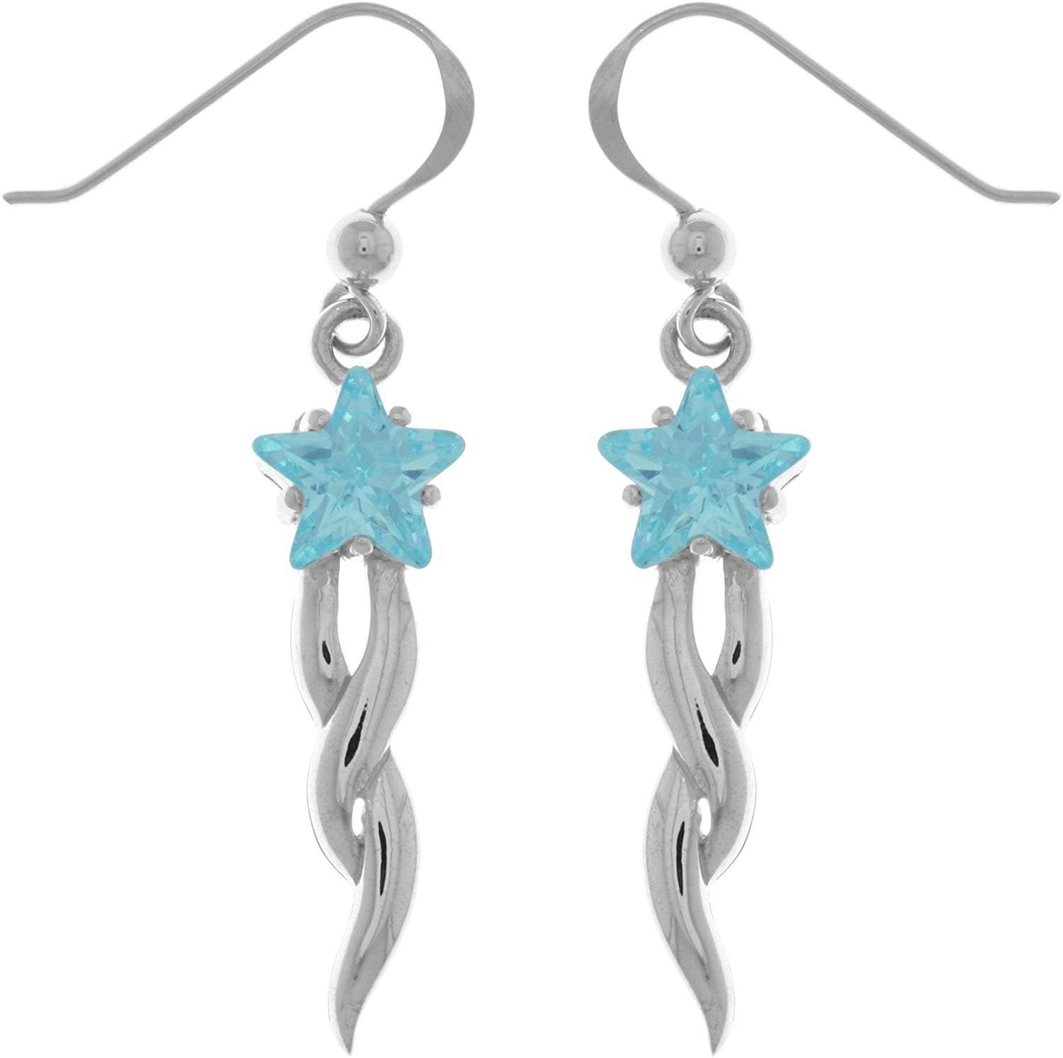 Jewelry Trends Sterling Silver Shooting Star Dangle Earrings with Blue CZ