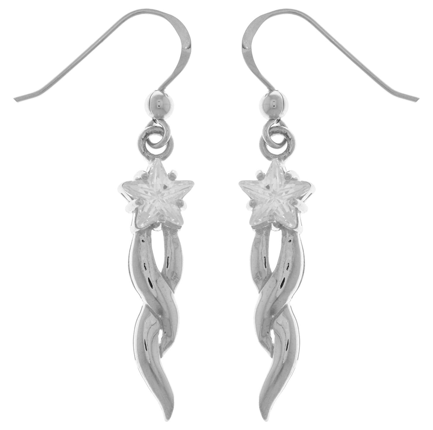Jewelry Trends Sterling Silver Shooting Star Dangle Earrings with Clear CZ