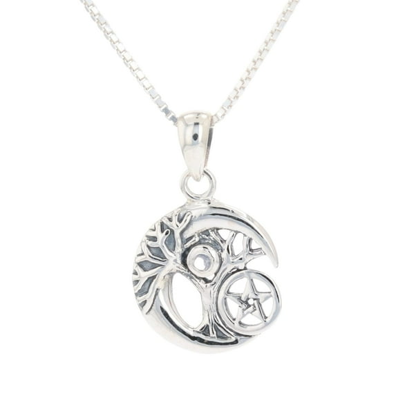 Jewelry Trends Sterling Silver Small Celtic Tree of Life Moon Star Pendant with Moonstone on Chain Necklace