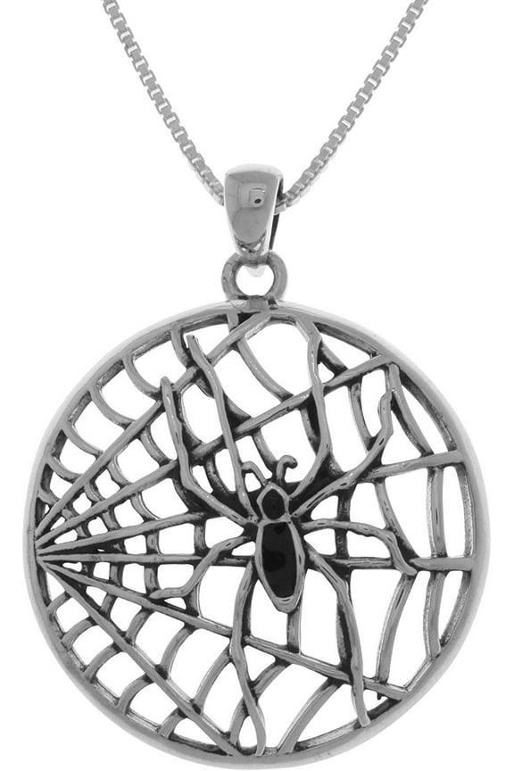 Sterling Silver Spider Web Pendant on 18 Inch Box Chain Necklace
