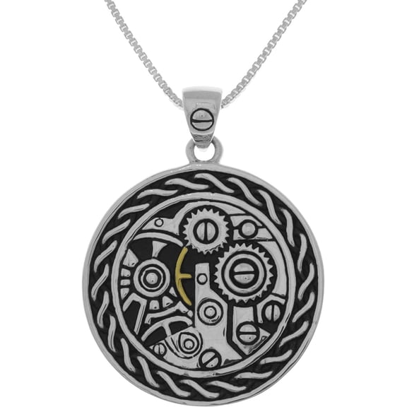 Jewelry Trends Sterling Silver Steampunk Gears Celtic Pendant on 18 Inch Box Chain Necklace