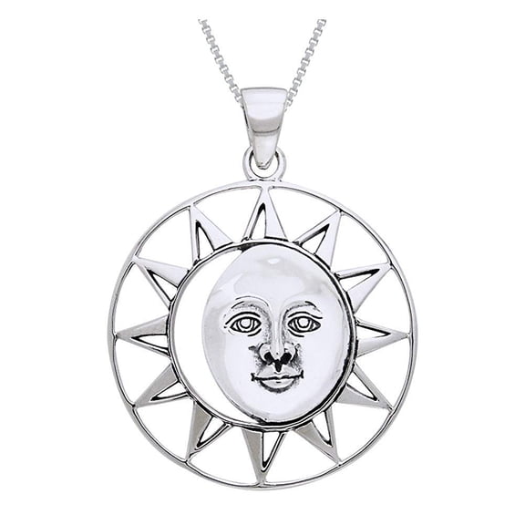 Jewelry Trends Sterling Silver Sun Moon Eclipse Goddess Pendant on 18" Box Chain Necklace