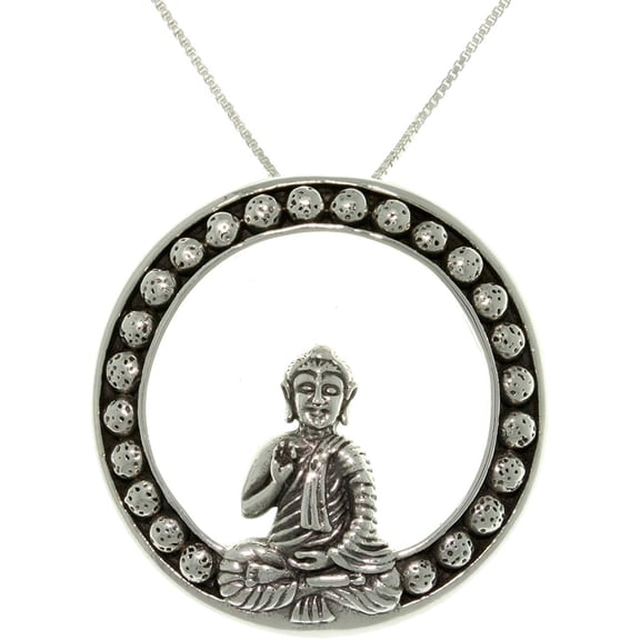 Jewelry Trends Sterling Silver Teaching Buddha Pendant with 18 Inch Box Chain Necklace Wisdom Symbol