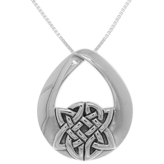 Jewelry Trends Sterling Silver Teardrop Celtic Knot Pendant on 18 Inch Box Chain Necklace