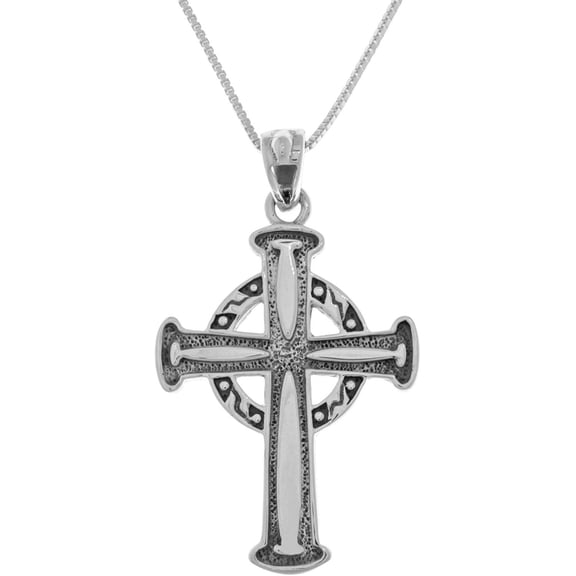 Jewelry Trends Sterling Silver Traditional Celtic Cross Pendant on 18 Inch Box Chain Necklace