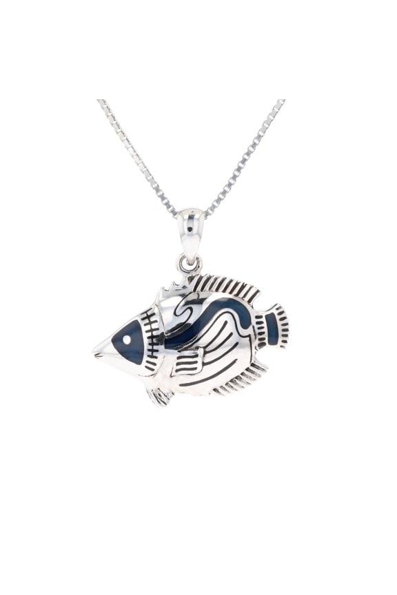 Sterling Silver Tropical Fish Pendant on 18 Inch Box Chain Necklace